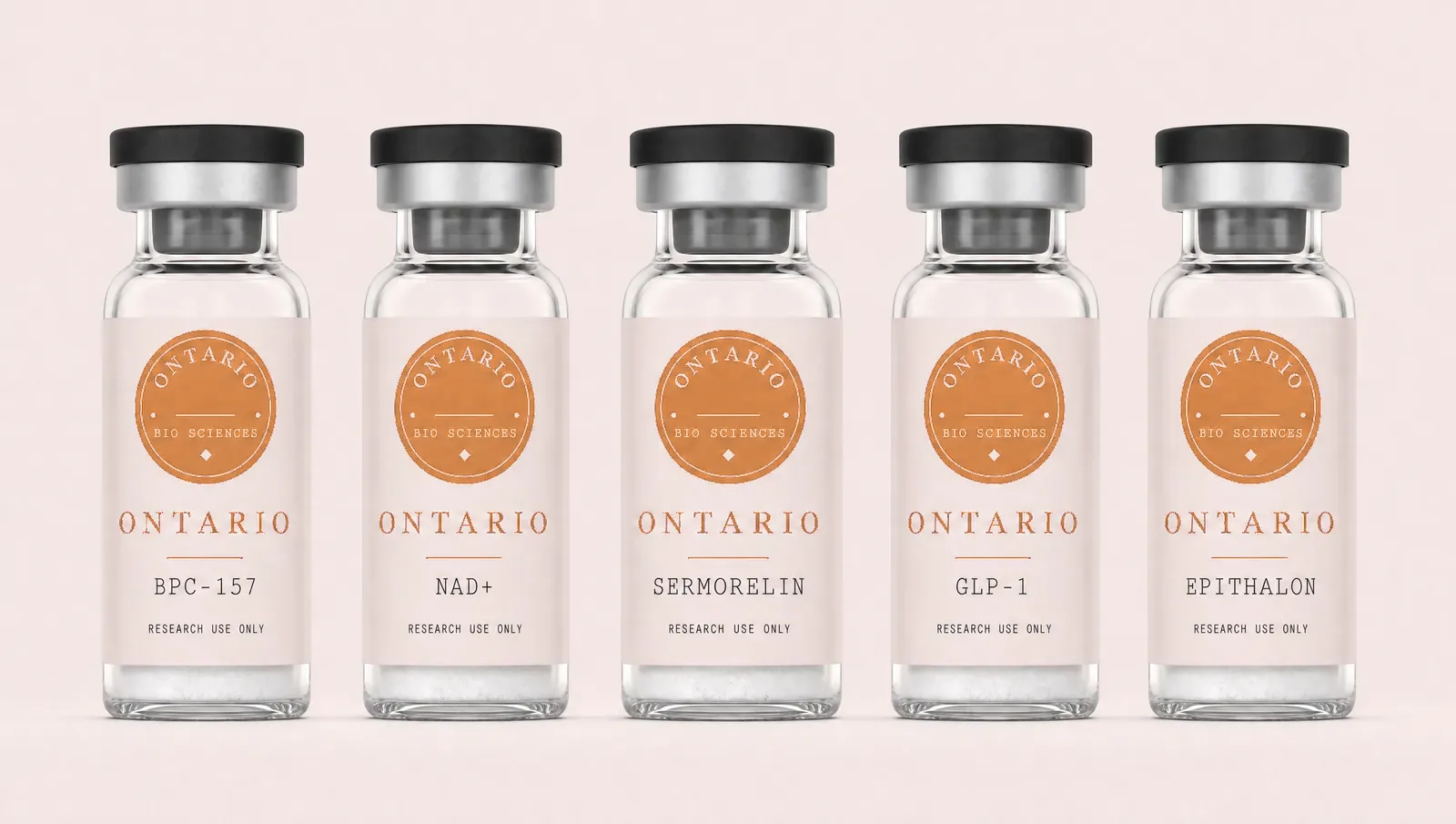 The Ontario Bio Sciences catalog family — one label system across every peptide